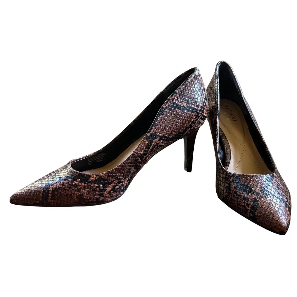 Alfani Step 'N Flex Brown Snakeskin Embossed Pointed Toe Pumps‎ Stiletto Heels